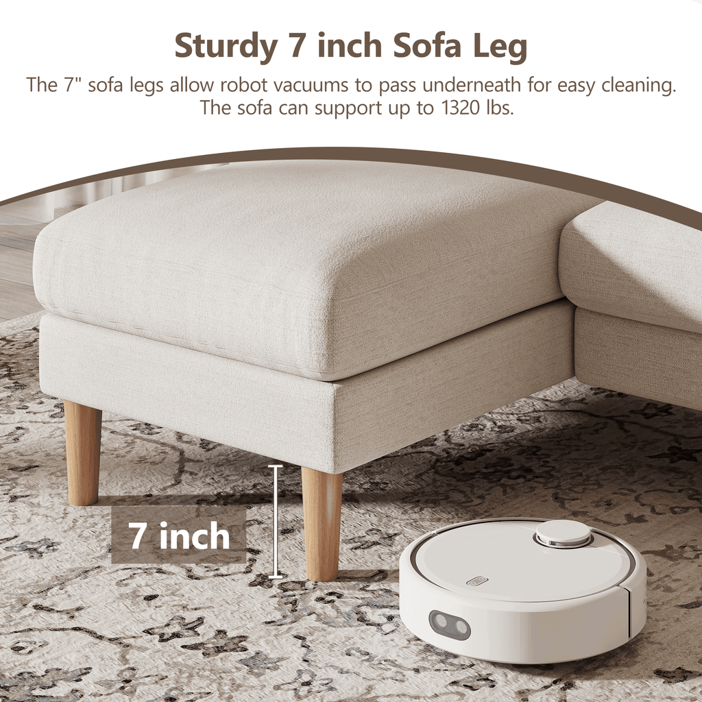 BedLuxury 100 U-Shape Sectional Sofa with Chaise, Chenille Modern Couch with High Legs for Living Room, Apartment, Beige