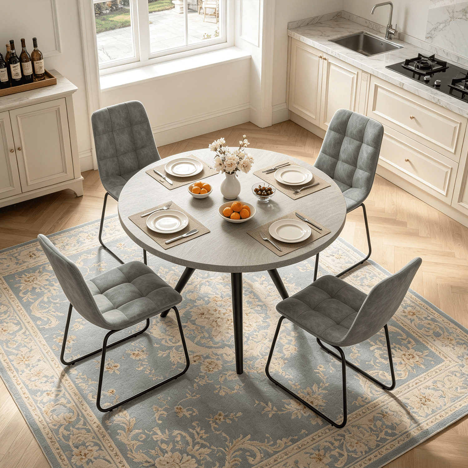 34.8 Round Dining Table for 4 People, Modern Circle Kitchen Table with Metal Legs for Kitchen, Dining Room, Apartment,Gray