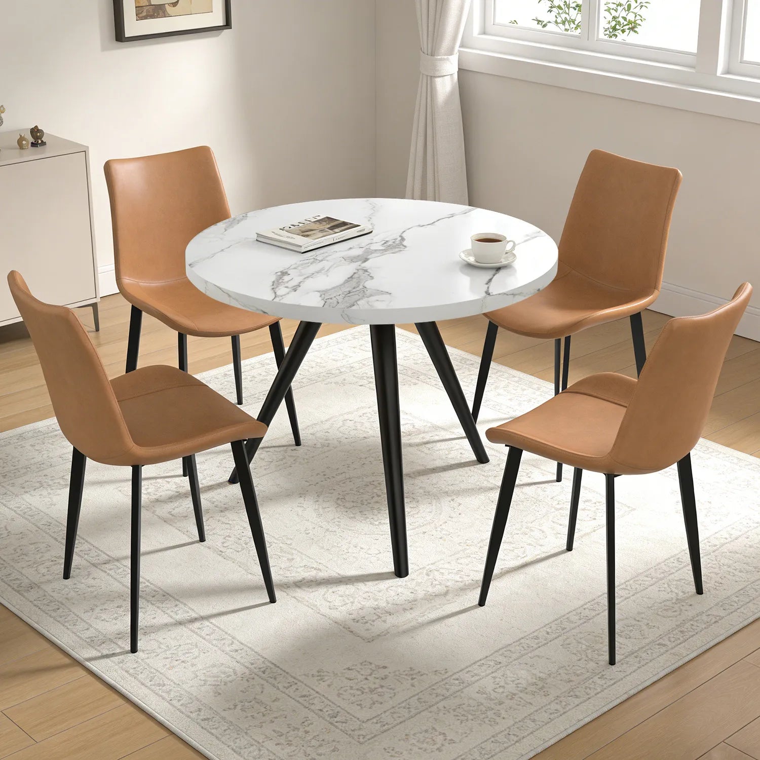 34.8 Round Dining Table for 4 People, Modern Circle Kitchen Table with Metal Legs for Kitchen, Dining Room, Apartment,Gray