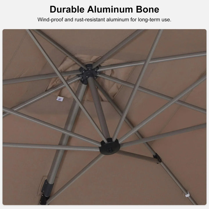 PURPLE LEAF Patio Umbrella with Base Included, 10ft Outdoor Aluminum Cantilever Umbrella with 360° Rotation, Aluminum Large Offset Umbrella for Outdoor Garden Pool, Beige