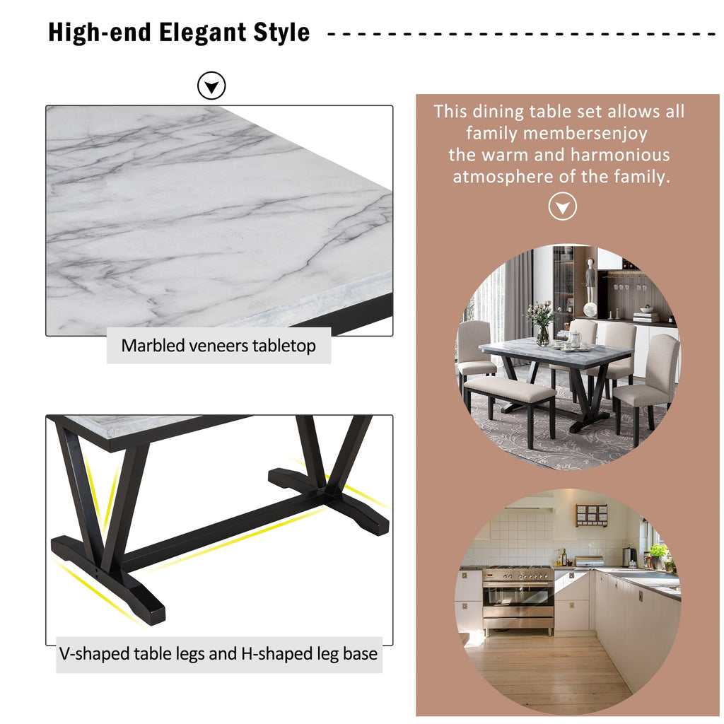 Harper & Bright Designs Dining Table Set for 6 with Bench Rectangular Table and 4 Upholstered Chairs for Kitchen, Gary