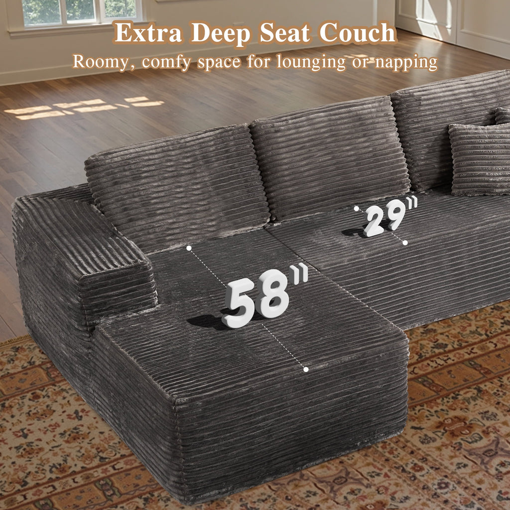 Ovios 106 Cloud Sofa Couch No Assembly Boneless Deep Seat Sofa for Living Room, Black (Corduroy)