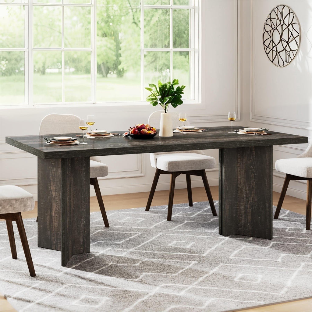 Fnova 63 Rectangular Modern Dining Table, Wooden Modern Kitchen Table for 6 People for Dining Room, Warm Brown (Chairs Not Included)