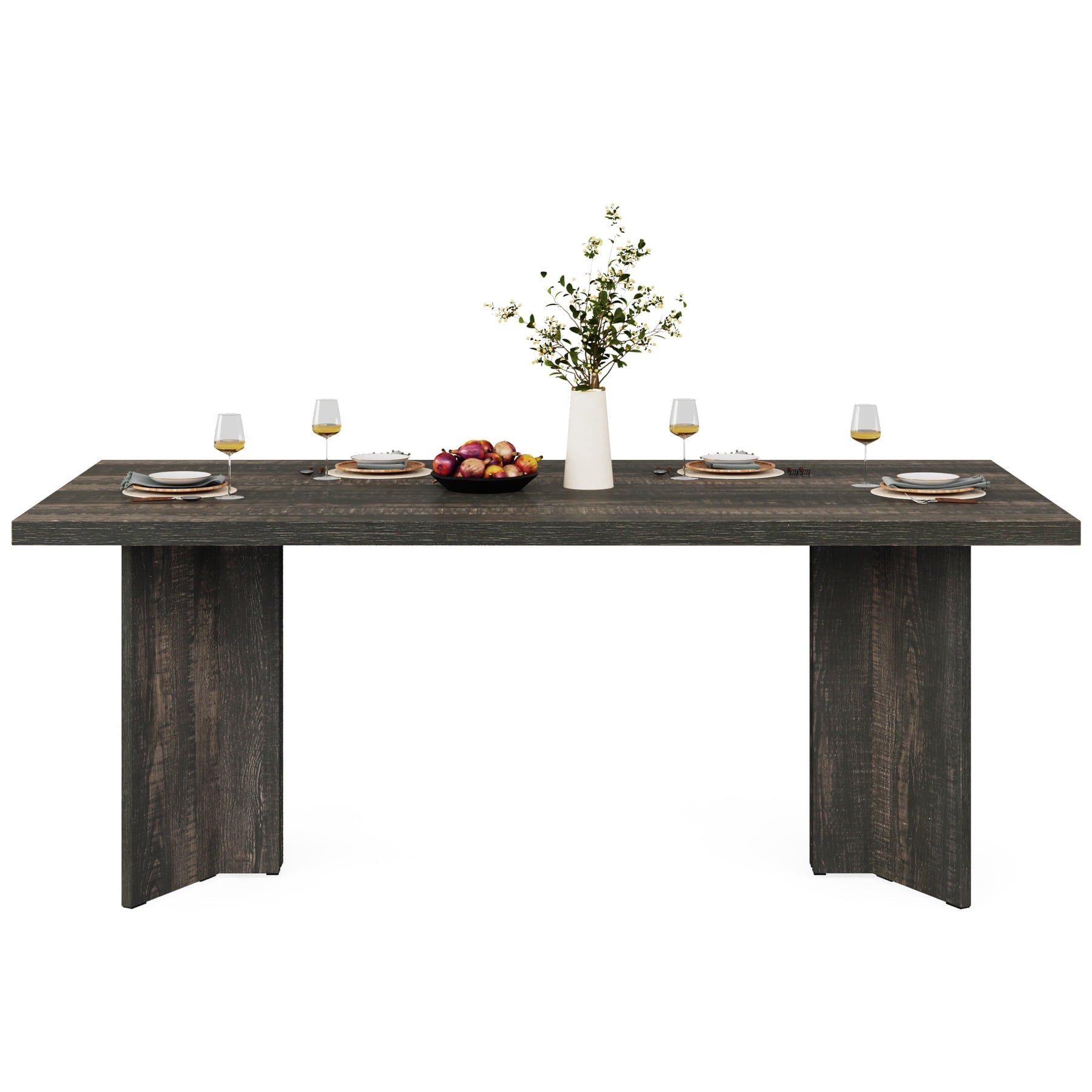 Fnova 63 Rectangular Modern Dining Table, Wooden Modern Kitchen Table for 6 People for Dining Room, Warm Brown (Chairs Not Included)