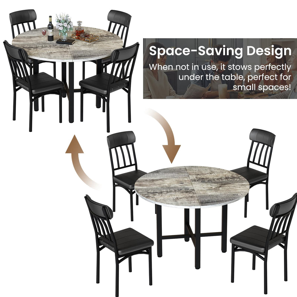 MIERES Round Dining Table Set for 4,Wood Round Kitchen Table and Chairs Set for 4,Modern Dining Room Table Set with 4 Faux Leather Chairs,Round Dinner Table for Small Space Gray
