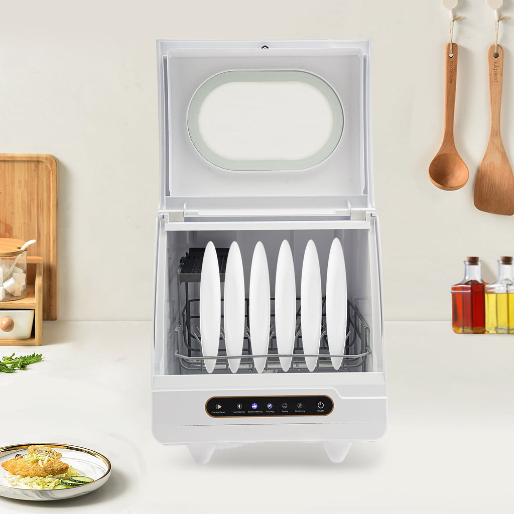 Compact Countertop Dishwasher with 5 Wash Programs, 360° Spray Arms, and Quick Installation – Ideal for Small Apartments, Dorms, and RVs
