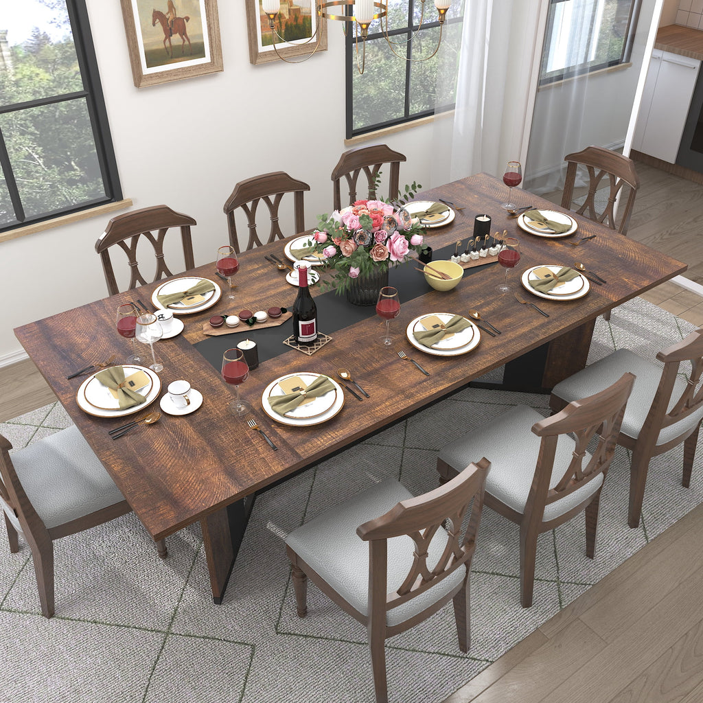 71 inch Large Rectangular Dining Table for 6-8 People, Dining Table with Marble-Color Wood Waterproof Tabletop and Adjustable Leg, 6ft Luxurious Family Dinner Table for Office Kitchen Living Room