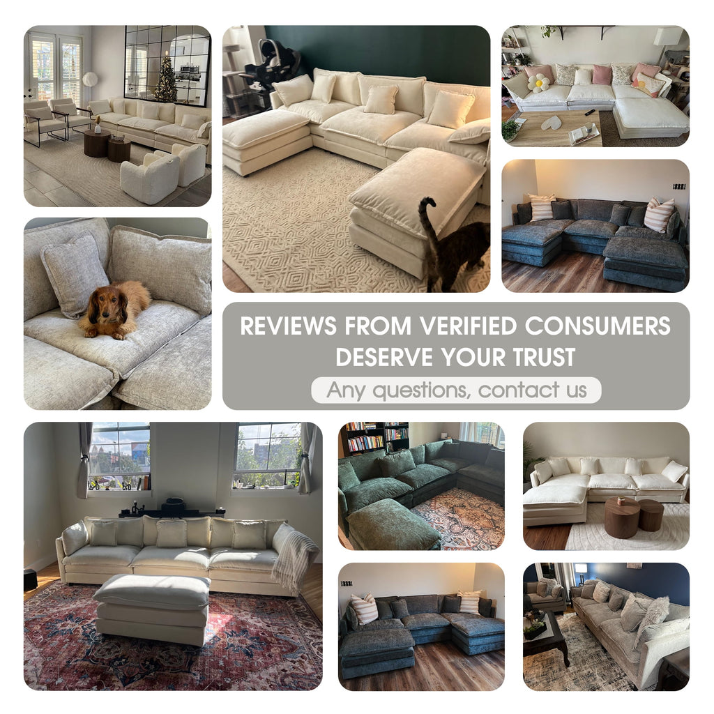 BedLuxury 111.5'' Modular Sectional Sofa with Movable Ottomans, U Shaped Cloud Couch for Living Room, 3-Seat, Beige